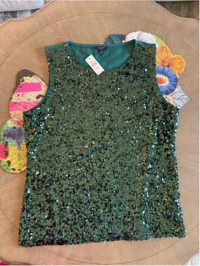 Women's Talbots Green Sequin Tank Top MP